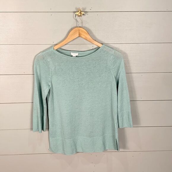 J Jill linen blend 3/4 sleeve light blue knit sweater size XS petite - Picture 1 of 11